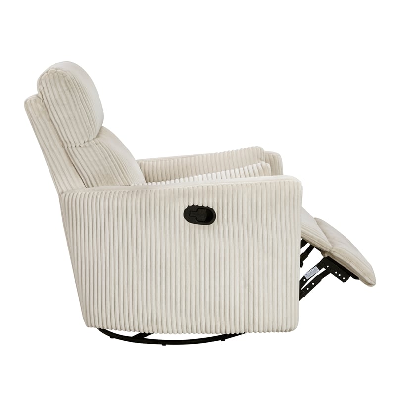 Pemberly Row Corduroy Swivel Glider Reclining Chair in Beige