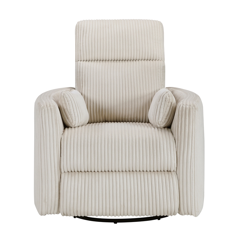 Pemberly Row Corduroy Swivel Glider Reclining Chair in Beige