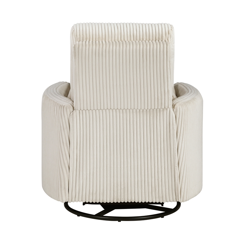 Pemberly Row Corduroy Swivel Glider Reclining Chair in Beige