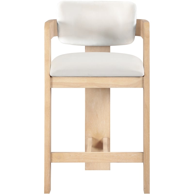 Pemberly Row Contemporary Counter Height Ultra Luxe Cream Velvet Stool