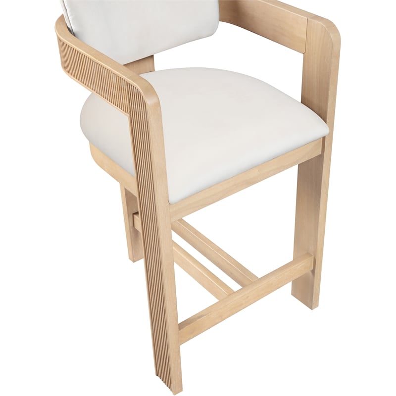 Pemberly Row Contemporary Counter Height Ultra Luxe Cream Velvet Stool