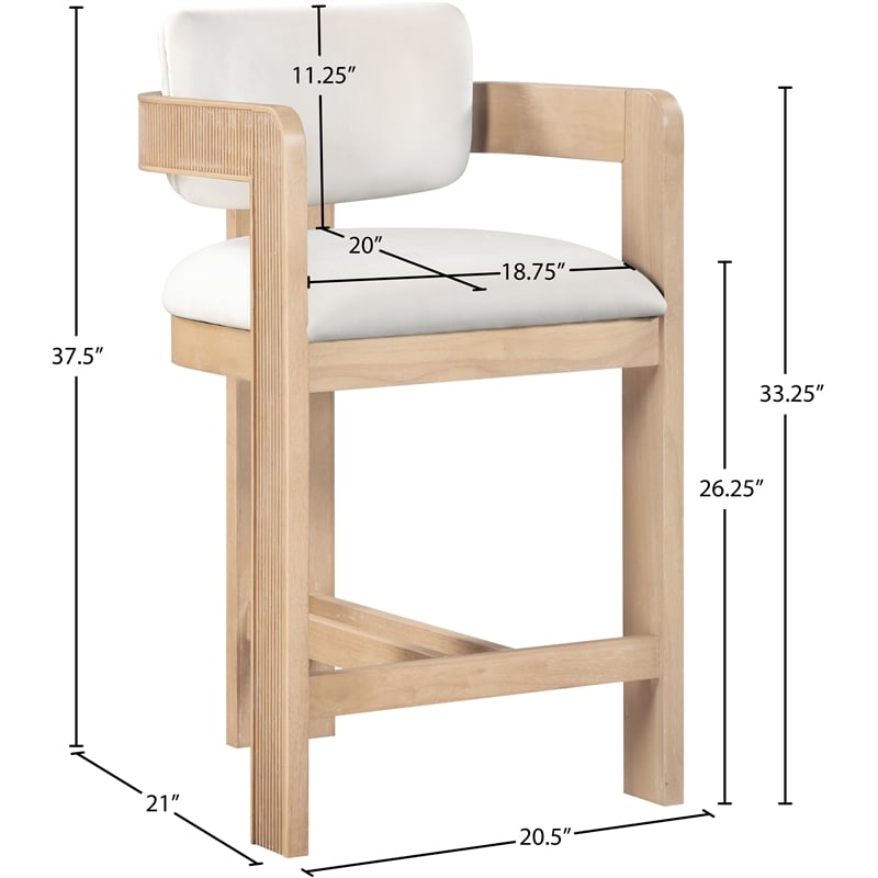 Pemberly Row Contemporary Counter Height Ultra Luxe Cream Velvet Stool