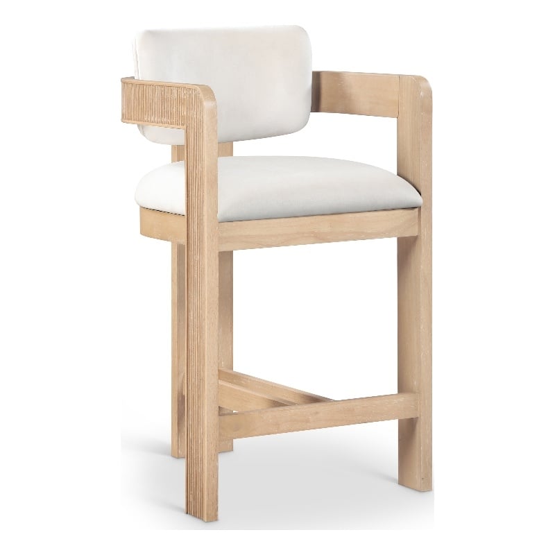 Pemberly Row Contemporary Counter Height Ultra Luxe Cream Velvet Stool