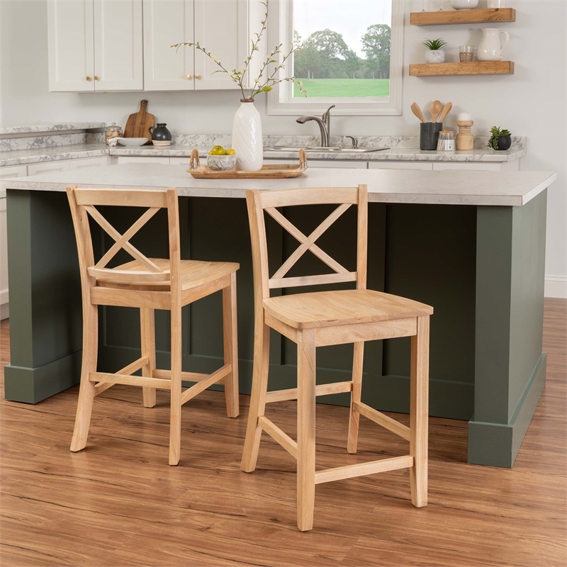 Pemberly Row X-Back Counter Stool in Unfinished Solid Rubberwood