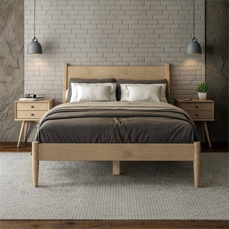Pemberly Row Mid-Century Solid Wood 2-Drawer Light Oak Nightstand