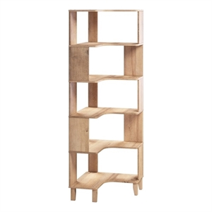 Pemberly Row 6-Tier Natural Oak Modern Mid Century Corner Bookcase
