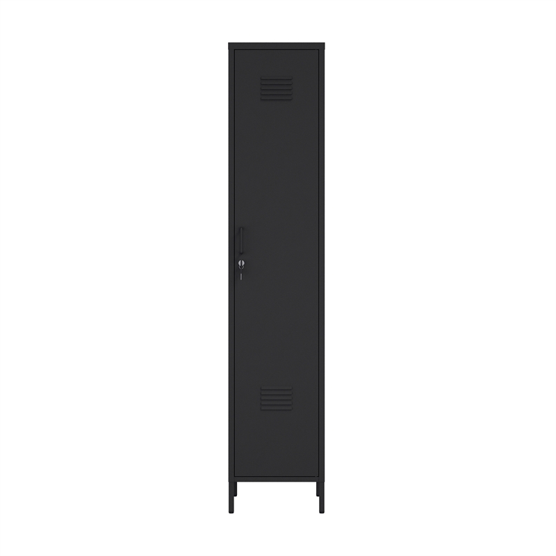 Pemberly Row 15 Single Locker Storage Cabinet with 5 Adjustable Shelves in Black