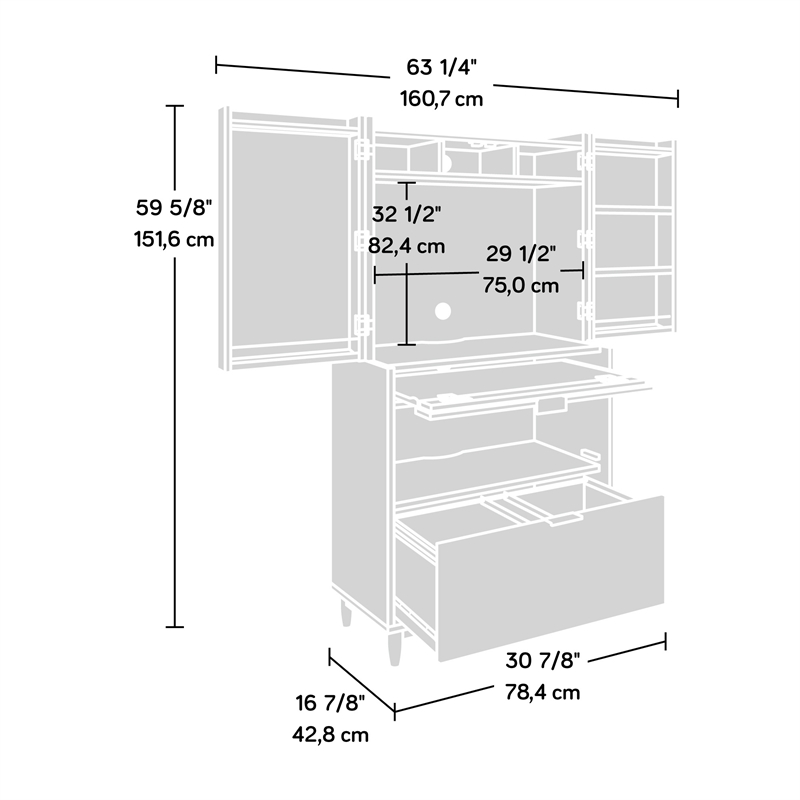 Pemberly Row Engineered Wood Computer Cabinet in Grand Walnut