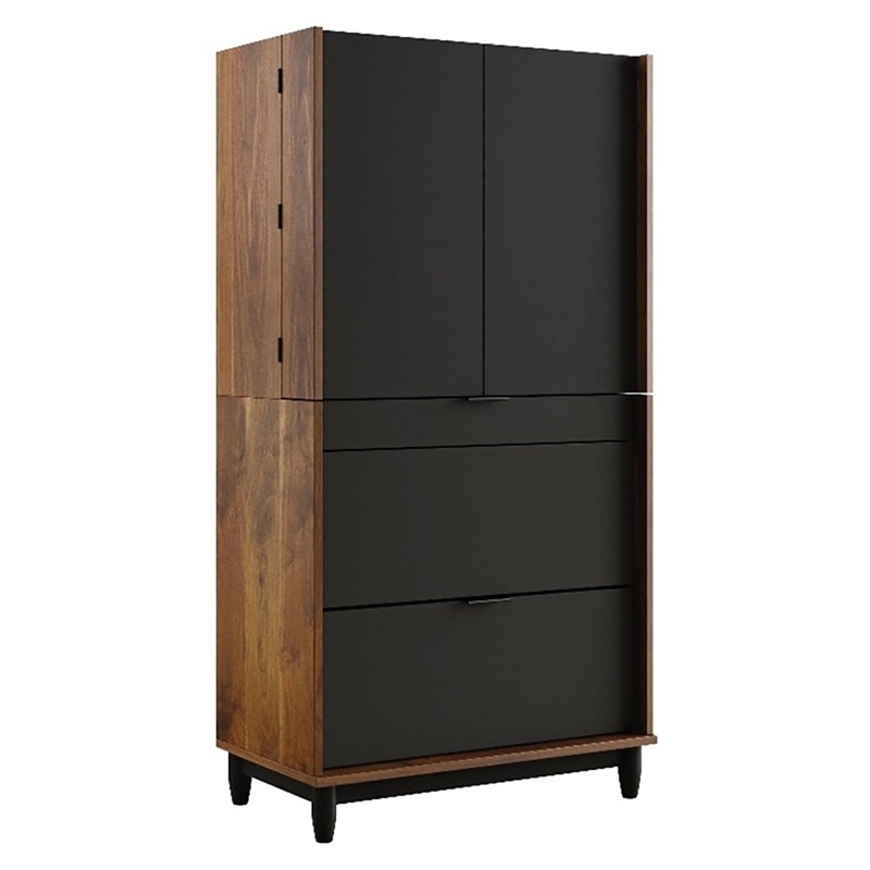 Pemberly Row Engineered Wood Computer Cabinet in Grand Walnut