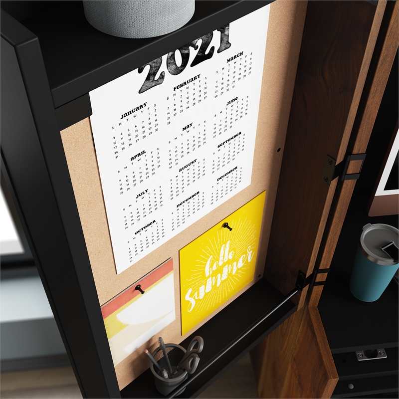 Pemberly Row Engineered Wood Computer Cabinet in Grand Walnut