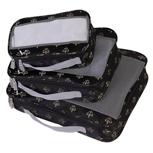 Pemberly Row Traditional Polyester 3 Piece Packing Cubes Set in Black