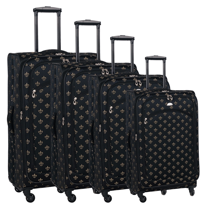 Pemberly Row Traditional Polyester 5-Piece Spinner Luggage Set in Black