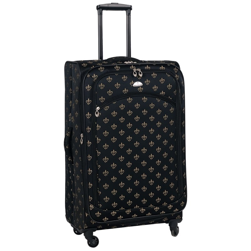 Pemberly Row Traditional Polyester 5-Piece Spinner Luggage Set in Black