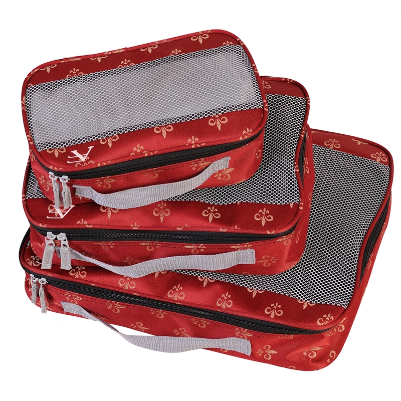 Pemberly Row Traditional Polyester 3 Piece Packing Cubes Set in Red