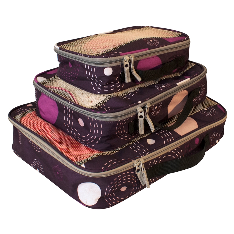 Pemberly Row Traditional Polyester 3 Piece Packing Cubes Set in Purple