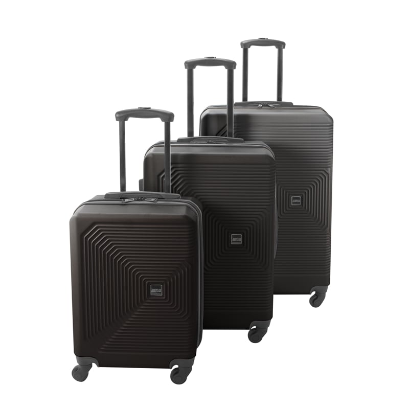 Pemberly Row Traditional Plastic 3-Piece Hardside Luggage Set in Black