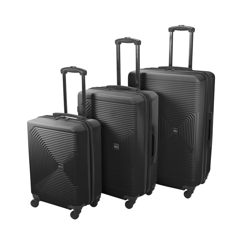 Pemberly Row Traditional Plastic 3-Piece Hardside Luggage Set in Black