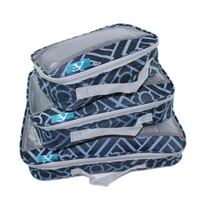Pemberly Row Traditional Polyester 3- Piece Packing Cubes Set in Blue