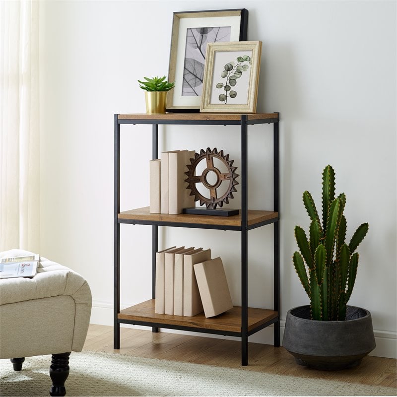 Pemberly Row 3-Tier Wood Bookshelf with Open Shelves in Mahogany Brown
