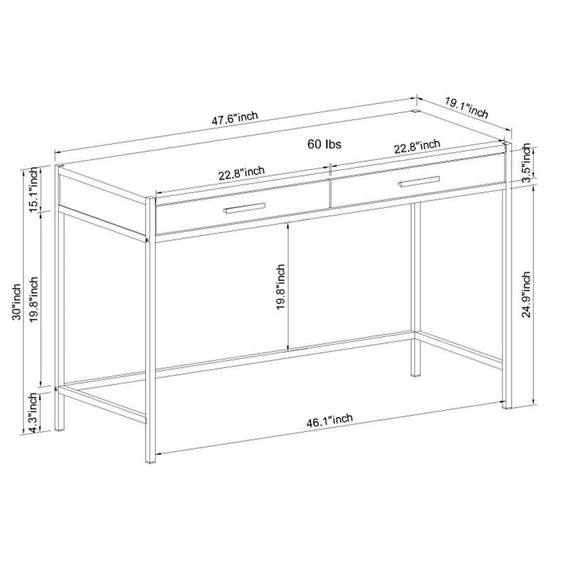 Pemberly Row 2-Drawer Wood/Metal Writing Desk with Shelve in Mahogany Brown