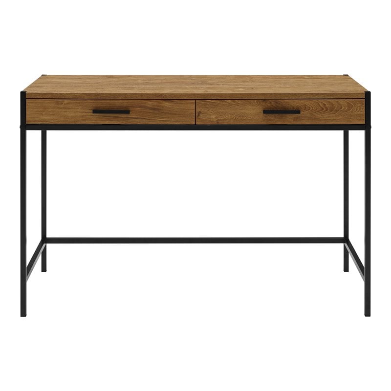 Pemberly Row 2-Drawer Wood/Metal Writing Desk with Shelve in Mahogany Brown
