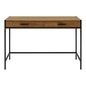 Pemberly Row 2-Drawer Wood/Metal Writing Desk with Shelve in Mahogany Brown