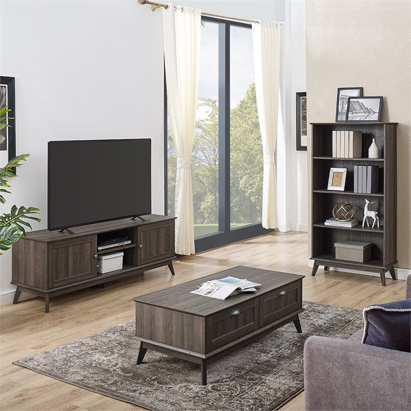 Pemberly Row Wood Center Coffee Table with 2 Drawers in Smoke Oak