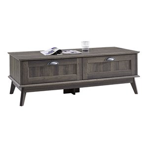 Pemberly Row Wood Center Coffee Table with 2 Drawers in Smoke Oak