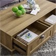 Pemberly Row Wood Center Coffee Table with 2 Drawers in Golden Oak