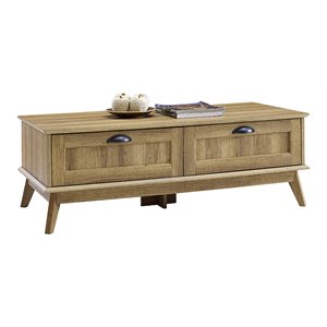 Pemberly Row Wood Center Coffee Table with 2 Drawers in Golden Oak