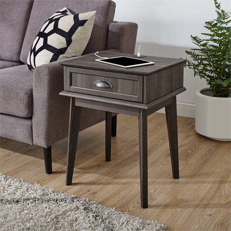 Pemberly Row Wood End Table with Storage Drawer in Smoke Oak