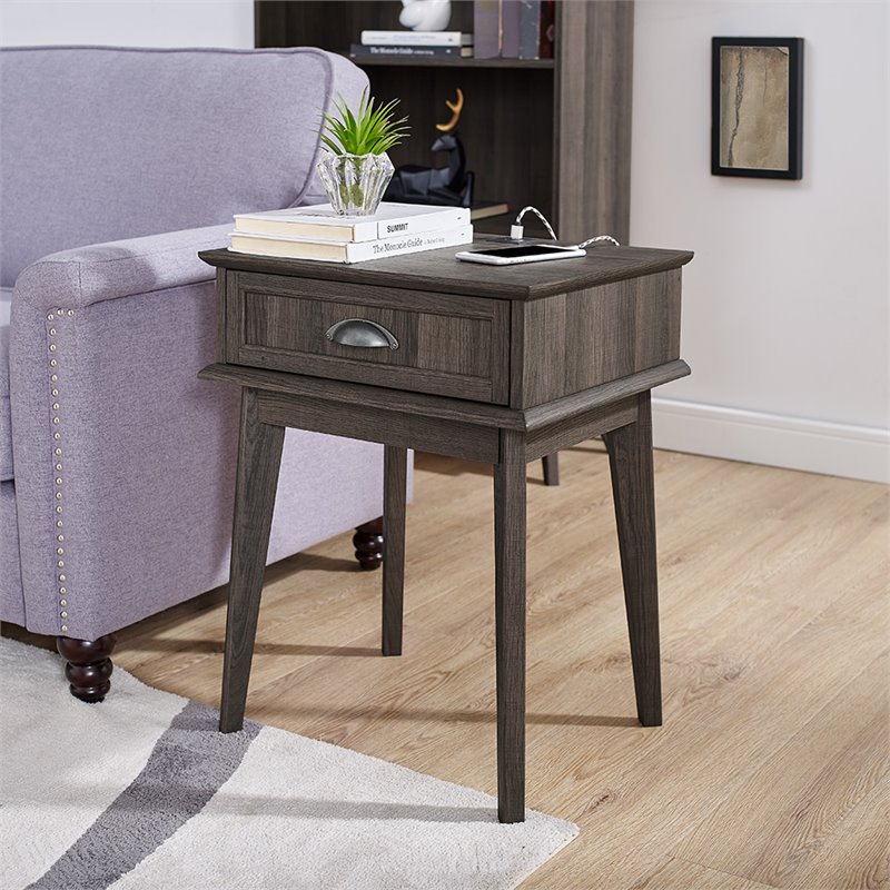 Pemberly Row Wood End Table with Storage Drawer in Smoke Oak