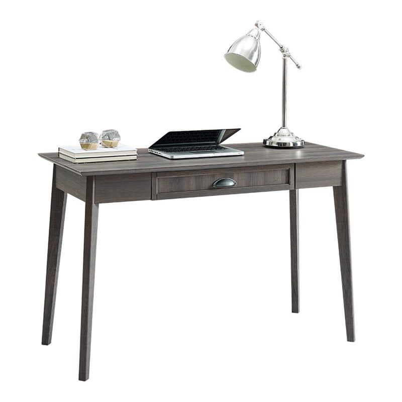 Pemberly Row Wood Computer/Writing Desk with Drawer in Smoke Oak