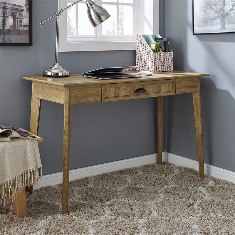 Pemberly Row Wood Computer/Writing Desk with Drawer in Gold Oak