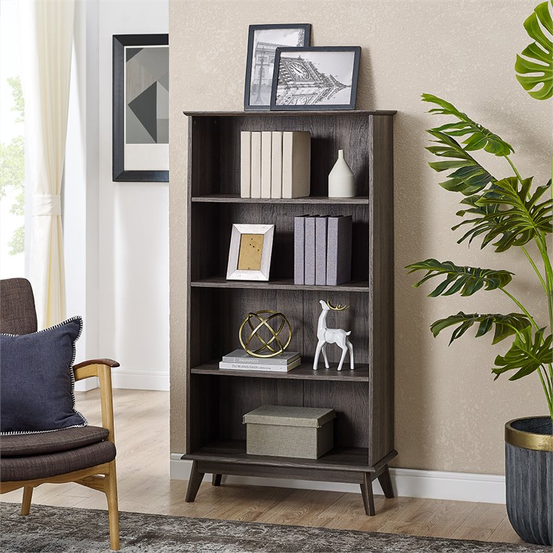 Pemberly Row Transitional 5-Tier Engineered Wood Bookcase in Smoke Oak