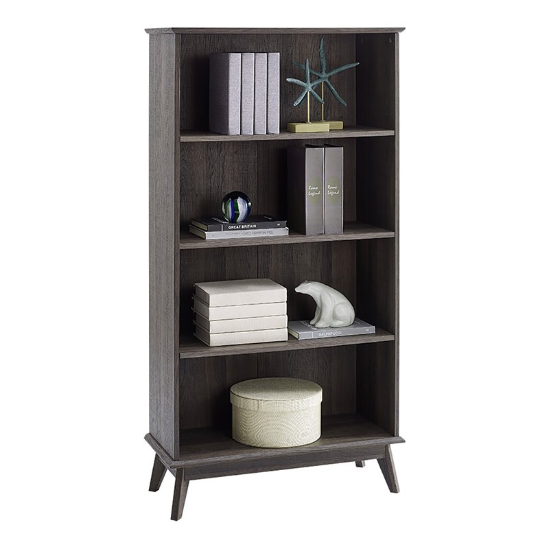 Pemberly Row Transitional 5-Tier Engineered Wood Bookcase in Smoke Oak