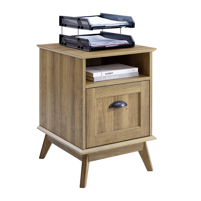 Pemberly Row Wood Home Office File Cabinet with Drawer in Golden Oak