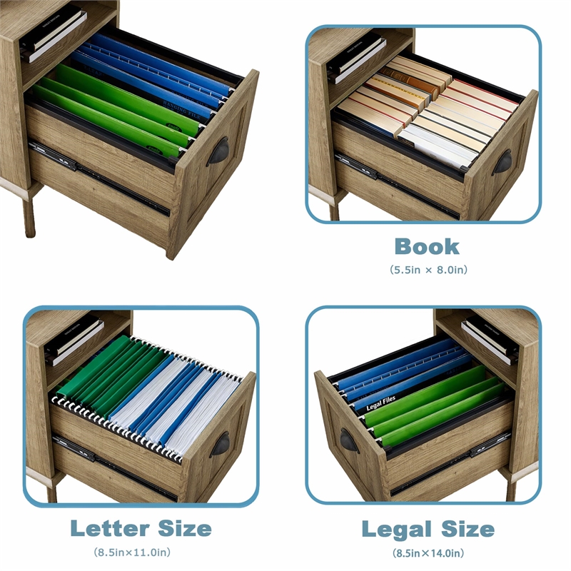 Pemberly Row Wood Home Office File Cabinet with Drawer in Golden Oak