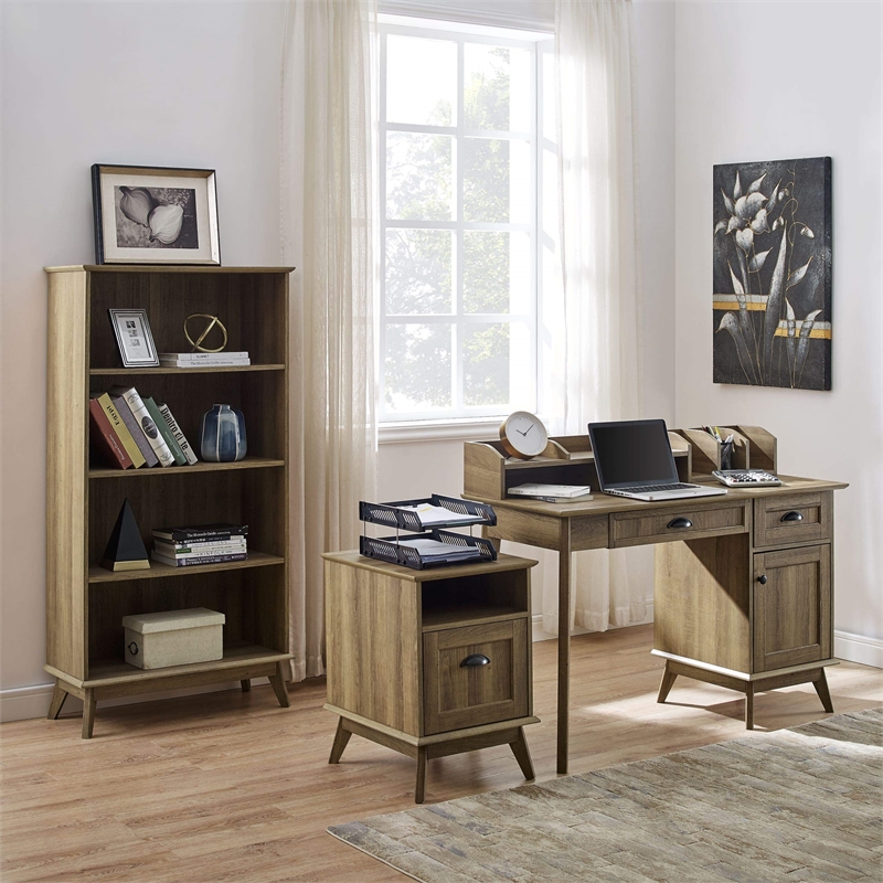 Pemberly Row Wood Home Office File Cabinet with Drawer in Golden Oak