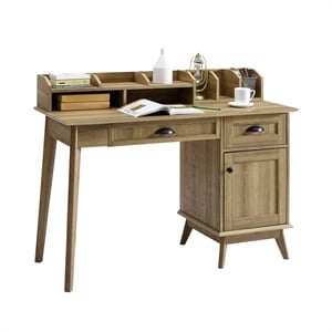 Pemberly Row Wood Writing/Computer Desk with Hutch in Golden Oak