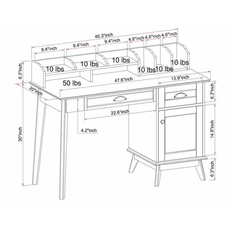 Pemberly Row Wood Writing/Computer Desk with Hutch in Smoke Oak