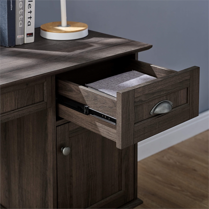 Pemberly Row Wood Writing/Computer Desk with Hutch in Smoke Oak