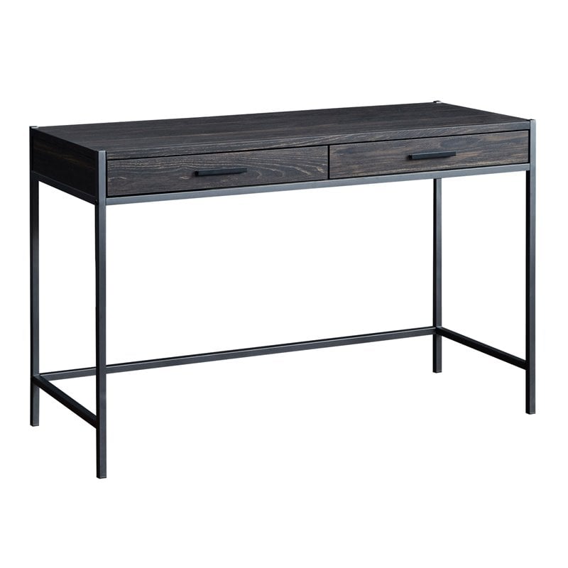 Pemberly Row 2-Drawer Wood/Metal Writing Desk with Shelve in Dark Brown