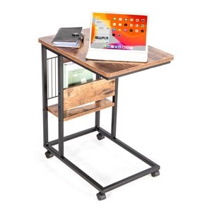 Pemberly Row Modern Wood End C Table with Magazine Holder in Rustic Brown