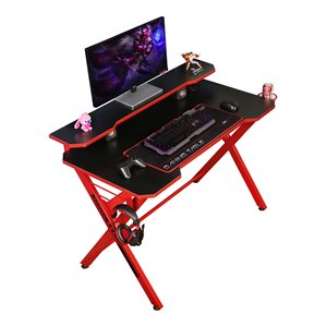 Pemberly Row 48&quot Wood Home Office Gaming Computer Desk with X Shaped in Red