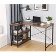 Pemberly Row Corner Writing/Computer Desk with Build-in Bookcase in Rustic Brown