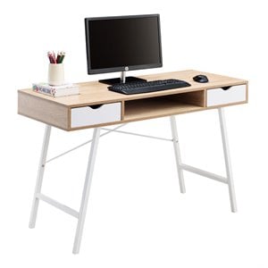 Pemberly Row Home Office Writing/Computer Desk with Drawers in White/Oak