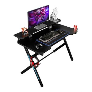 Pemberly Row 48&quot Wood Home Office Gaming Computer Desk with R Shaped in Black