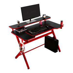 Pemberly Row 48&quot Wood Home Office Gaming Computer Desk with R Shaped in Red