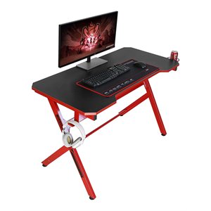 Pemberly Row 48&quot Home Office Gaming Computer Desk with Cup Holder in Black/Red